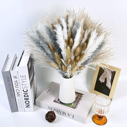 Natural Dried Flower Bouquet - 17" Boho Style Mixed Pampas Grass Ideal for Home Decor, Wedding Decor, Bridal Bouquets, Floral Arrangement, Event Centerpieces, Table Decor