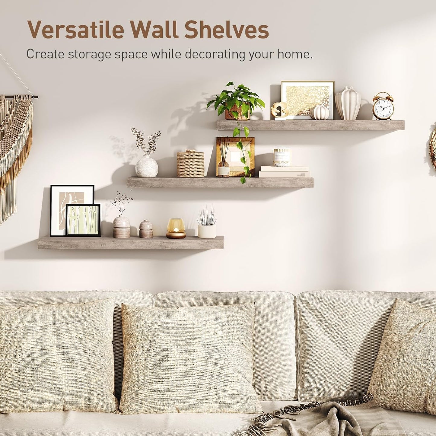 RALGEND Floating Shelves for Wall, 1.5" Thick Wall Shelf Set of 3 with Invisible Brackets, L31.5 x W7.9 Hanging Shelves Farmhouse Home Decor for Bathroom, Living Room, Bedroom, Rustic Brown 8301BJP3BF