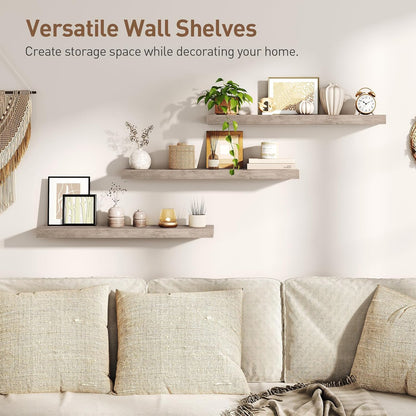 RALGEND Floating Shelves for Wall, 1.5" Thick Wall Shelf Set of 3 with Invisible Brackets, L31.5 x W7.9 Hanging Shelves Farmhouse Home Decor for Bathroom, Living Room, Bedroom, Rustic Brown 8301BJP3BF