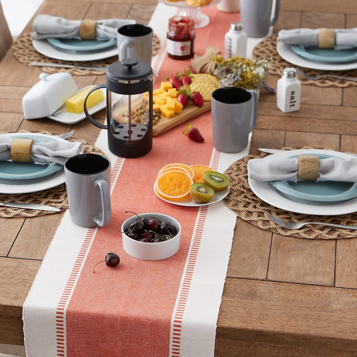 DII Dobby Stripe Woven Table Runner, 13x72-inch, French Blue