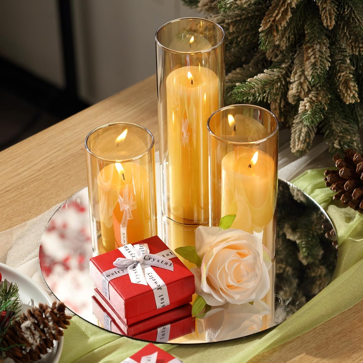 Shihanee 36 Pcs Pillar Candles and Glass Cylinder Vases Tall Cylinder Holders for Pillar Candles Wedding Centerpieces, Total 18 Sets(2.6'' X 4.7'', 5.9'', 7.9'',Clear,Ivory)