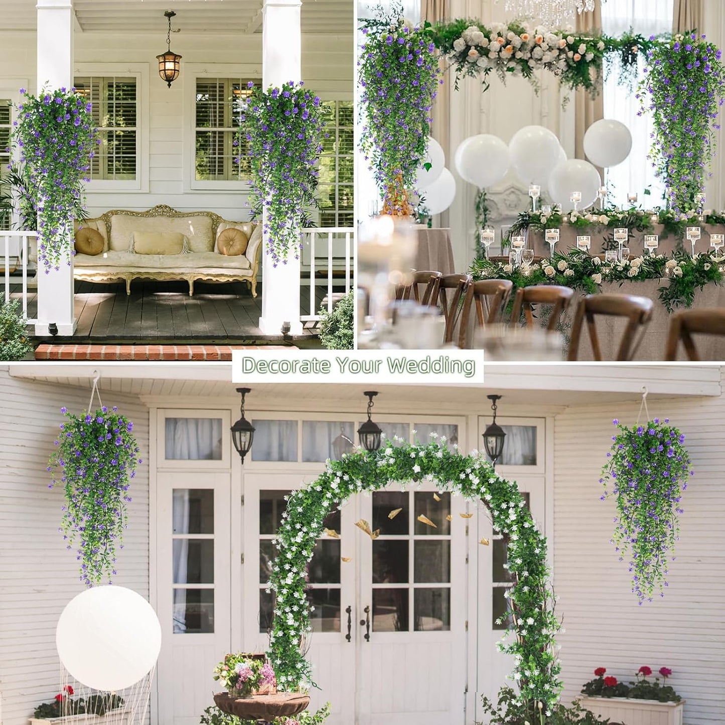 RECUTMS Artificial Hanging Plants Fake Hanging Plant Faux Eucalyptus Leaf Greenery Vine Outdoor UV Resistant Plastic Plants Home Garden Wedding Party Indoor Outdoor Decorations(White)
