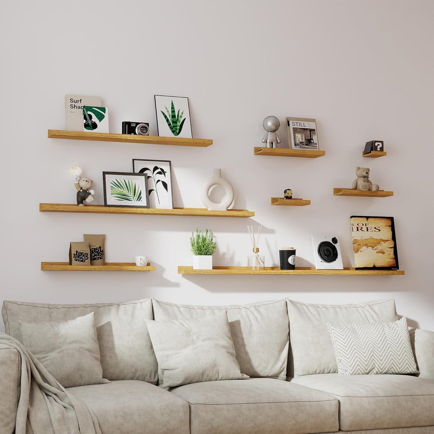 White Floating Shelves for Wall Decor, Wall Mounted Wood Storage Shelf for Bedroom, Living Room, Bathroom, Kitchen, Nursery, Display Picture Ledge Shelf with Lip Set of 2-14 Inches, White