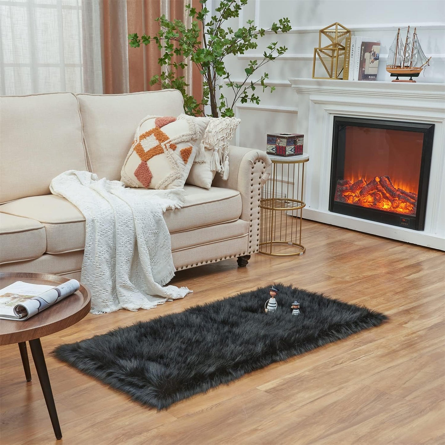 EasyJoy Ultra Soft Fluffy/Fuzzy Shaggy Area Rug Faux Fur Chair Cover Seat Pad for Bedroom Floor Sofa Living Room (2 x 6 ft Sheepskin, Beige)
