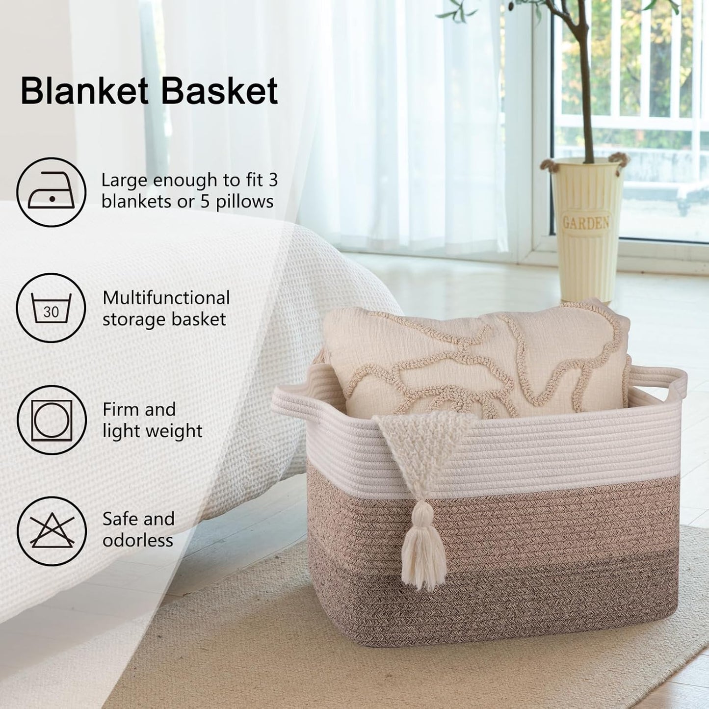 OIAHOMY Large Blanket Basket, 22”x17”x12” Rectangle Woven Baskets, Nursery Blanket Storage Living Room, Toy Storage With Handle, Large Baskets for Organizing-Gradient Yellow
