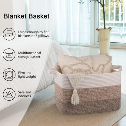 OIAHOMY Large Blanket Basket, 22”x17”x12” Rectangle Woven Baskets, Nursery Blanket Storage Living Room, Toy Storage With Handle, Large Baskets for Organizing-Gradient Yellow