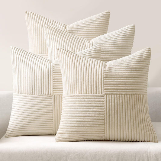 MIULEE Teal Orange Decorative Throw Pillow Covers 18x18 Inch Set of 4 Boho Corduroy Striped Cushion Cases Modern Farmhouse Patchwork Pillow Cases for Couch Sofa Bedroom Home Decor