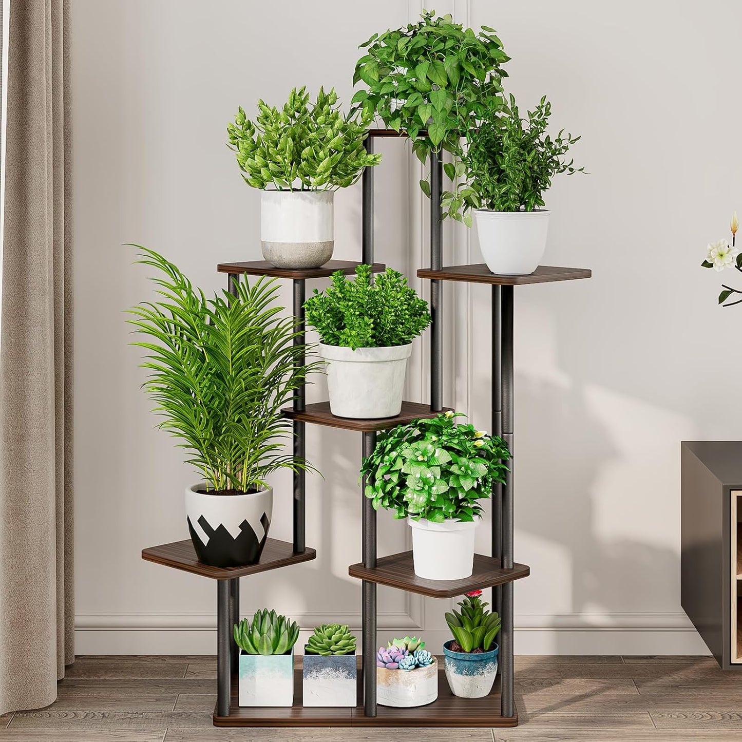 AZERPIAN Plant Stand 5 Tier Indoor Metal Flower Shelf for Multiple Plants Corner Tall Flower Holders for Patio Garden Living Room Balcony Bedroom, Black (5 Tier-Black)