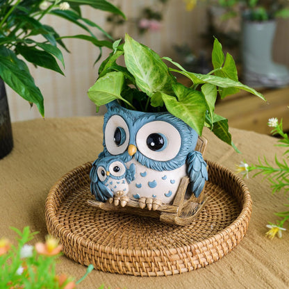 Saysmile Unique Owl Plant Pots Indoor, Cute Small Succulent Pots with Drainage Hole, Rocking Chair Planters for Outdoor Indoor Plants, Resin Flower Pot for String of Pearls, Gift Ideas for Mother