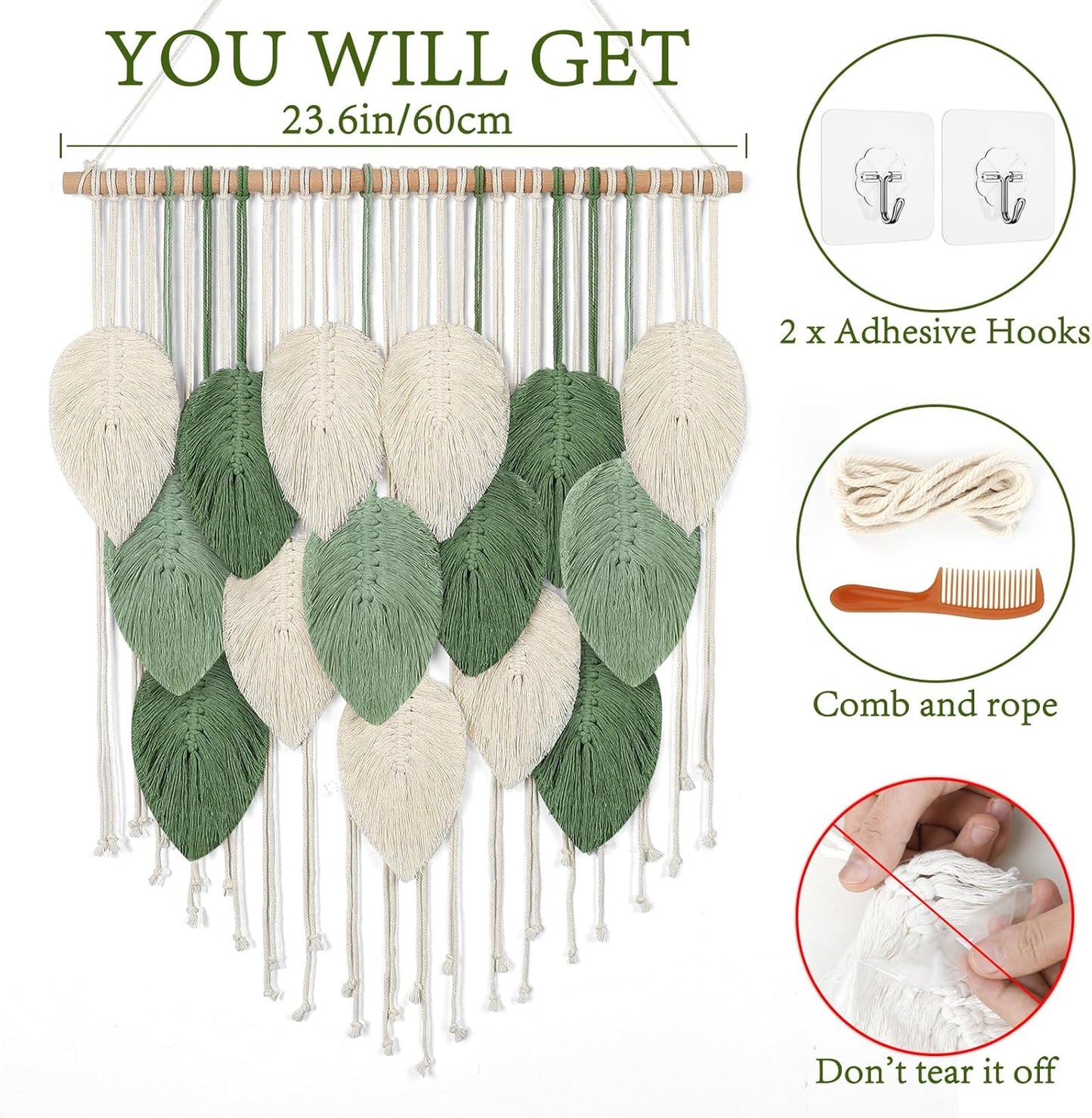 Weldomcor Large Macrame Wall Hanging Boho Home Decor, Handmade Bohemian Woven Leaves Macrame Tapestry Modern Aesthetic Chic Wall Art Decorations for Bedroom Living Room Nursery Office 39" W x 29.5" L
