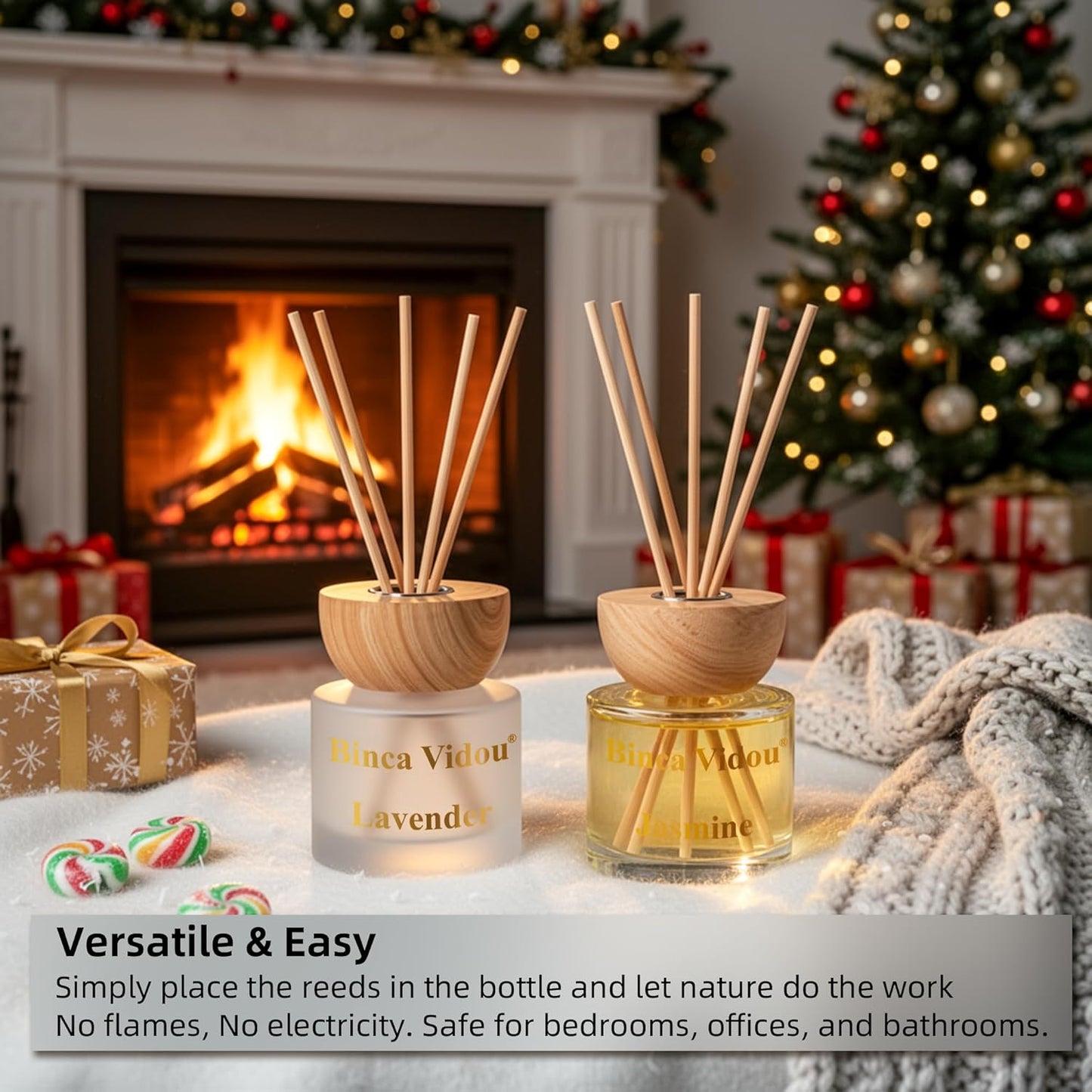 Reed Diffuser Set, Binca Vidou Lavender & Vanilla Natural Scent Oil Diffusers with Sticks for Home Office Bathroom Aromatherapy Decor 1.69oz x 2
