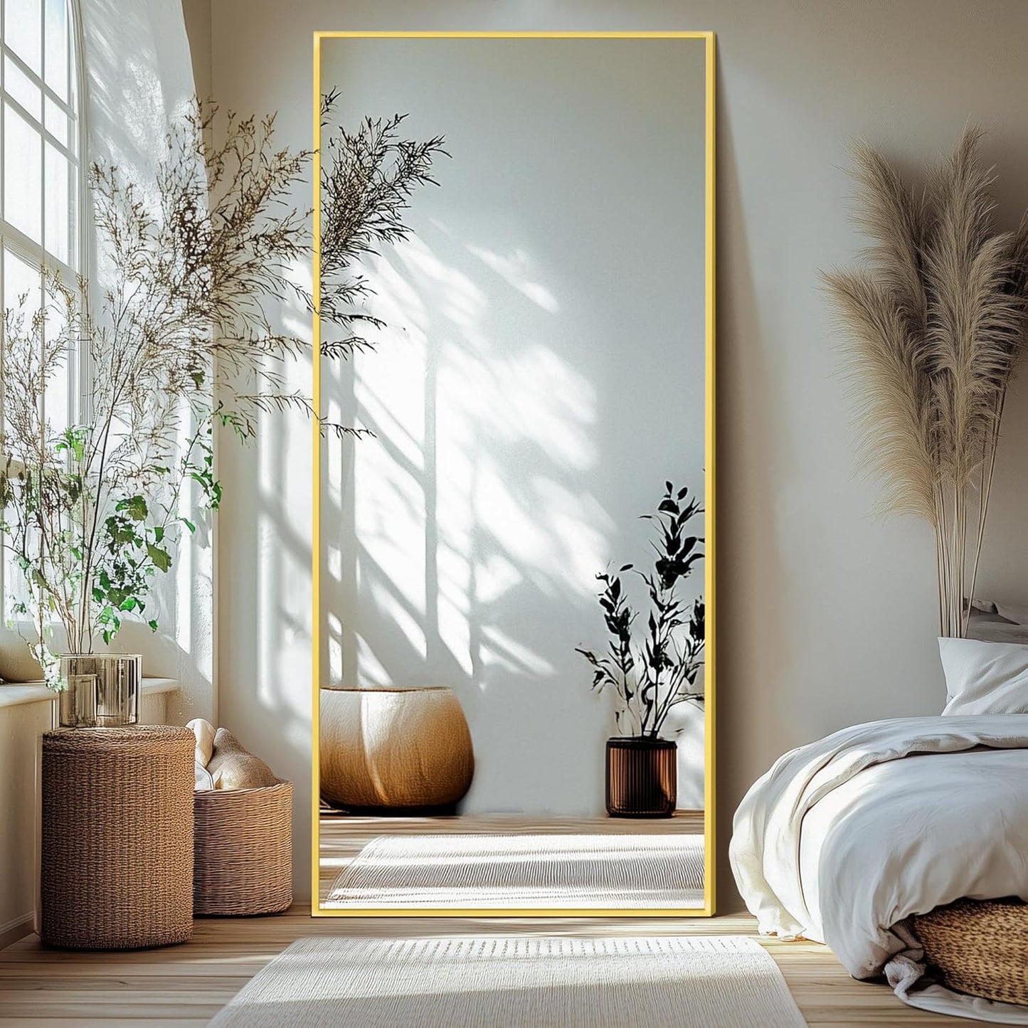 Delma Wall Full Length Mirror,Standing Mirror Full Body,Large Floor for Wall Door Bedroom Bathroom Living Room with Aluminium Frame(with Stand,56x15-Black)