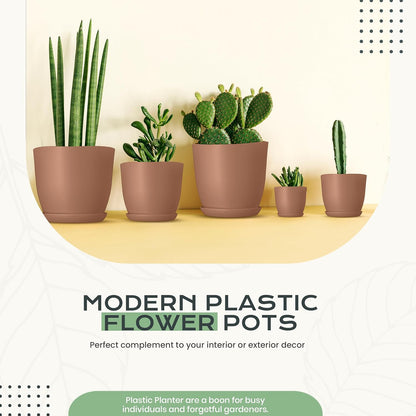 Utopia Home Plant Pots Indoor with Drainage Holes – Set of 5 White Plastic Flower Pots (7/6.6/6/5.3/4.8 Inch) – Modern Planters for Indoor Plants, Room & Office Décor, Great Stocking Stuffers