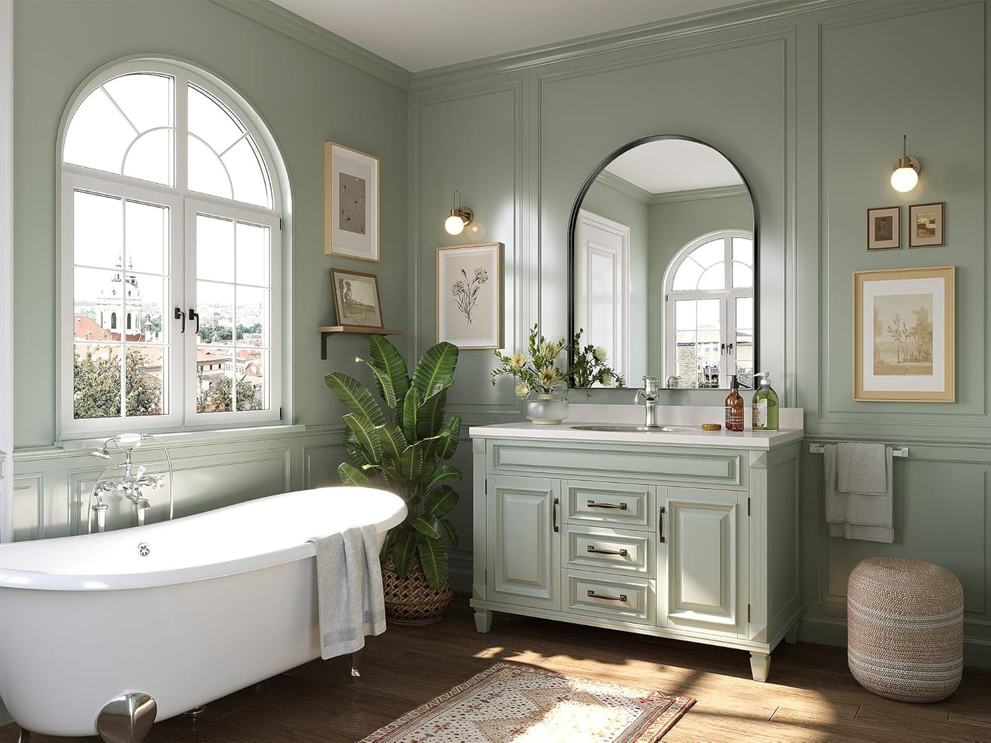 Brightify Arched Mirror, Arched Wall Mirror, 24 x 32 Inch Silver Arch Mirror, Metal Frame Silver Bathroom Mirror, Arched Top Bathroom Vanity Mirror for Living Room Bedroom Mantel Entryway Hallways