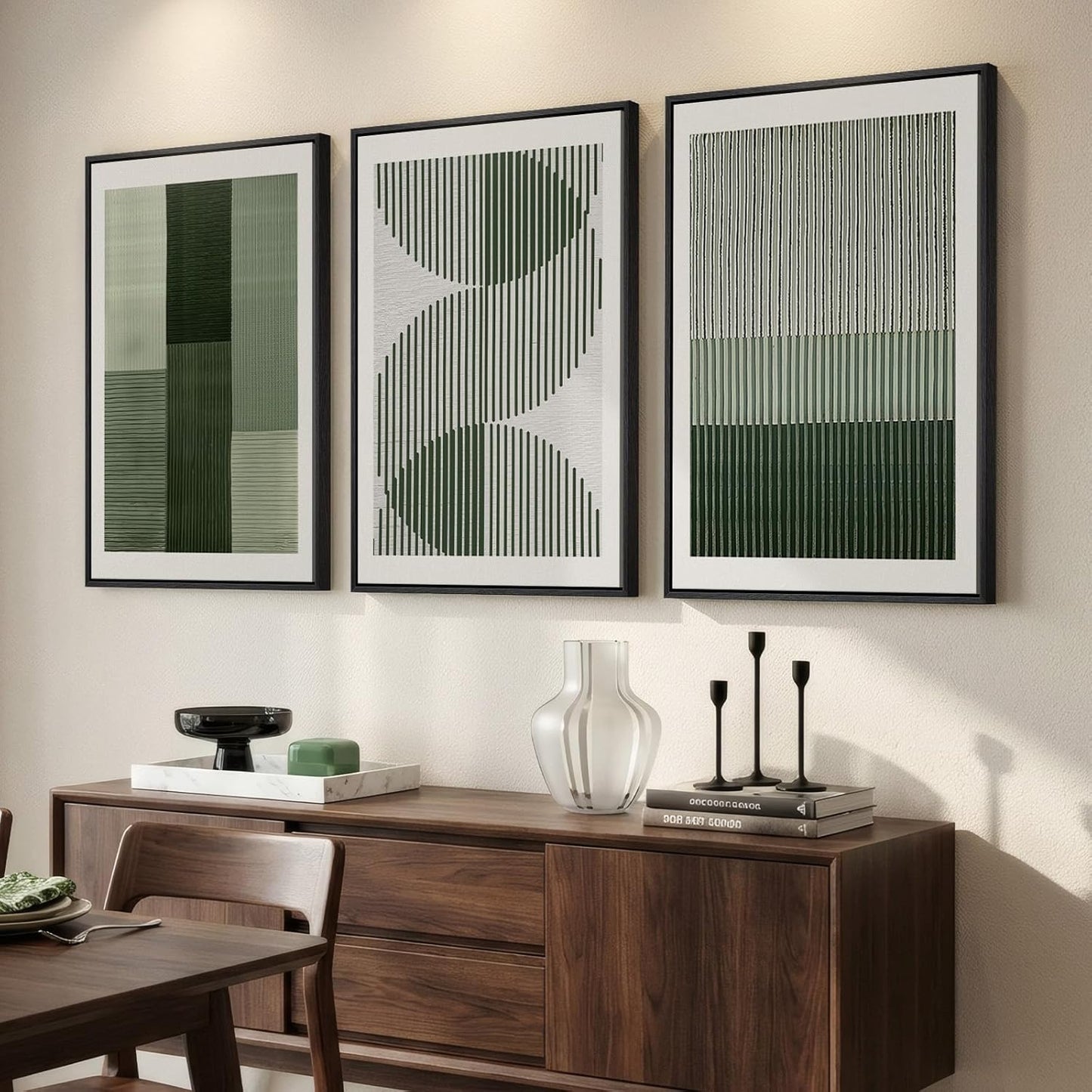 Large Framed Abstract Nature Landscape Wall Art for Living Room, Set of 3 Modern Canvas Prints Paintings Artwork for Walls, Green Lake Pictures for Hallway, Dining Room, Office Wall Decor 24x36 Inch