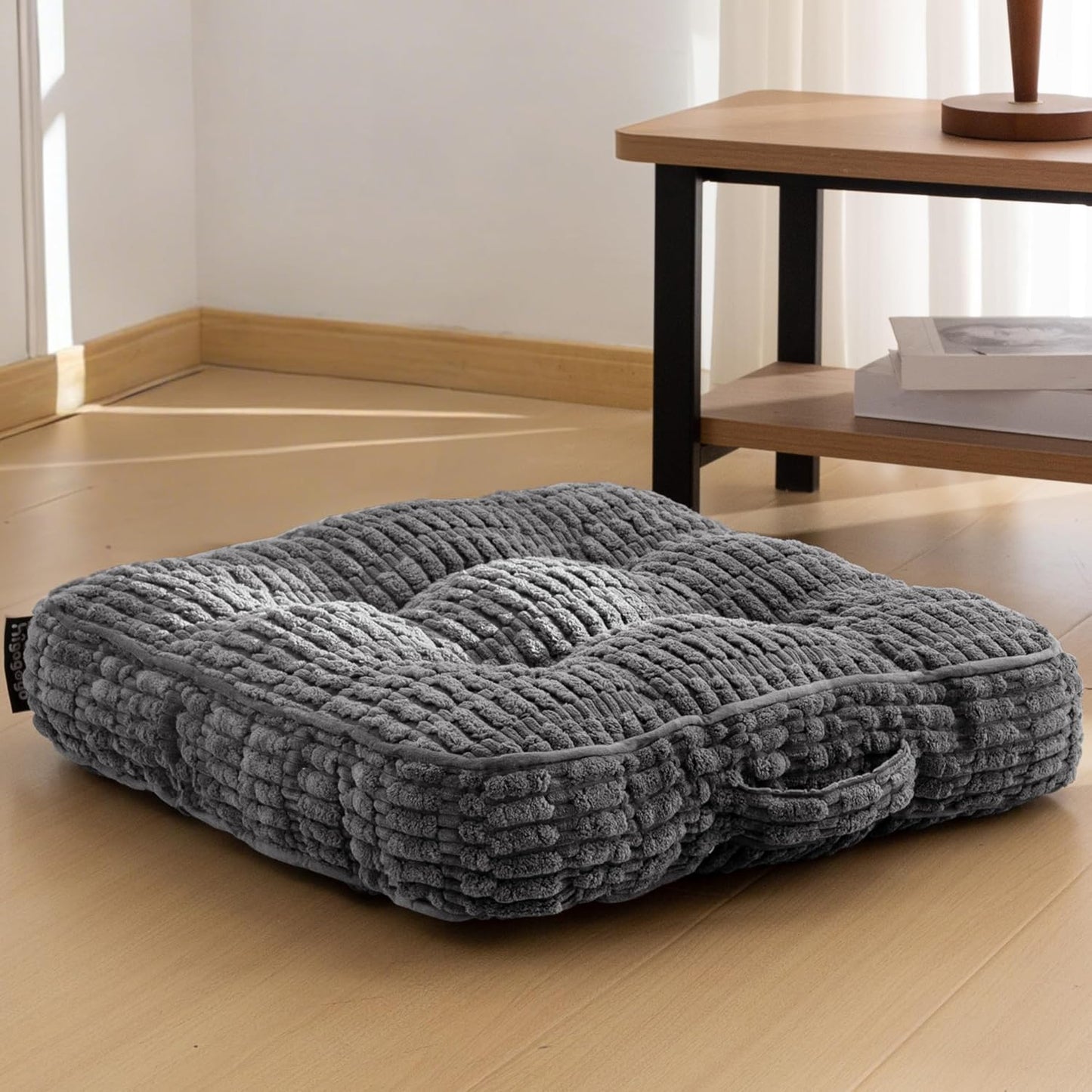 HIGOGOGO Floor Pillow Cushion for Adults, Meditation Cushion Pillow, Blended Corduroy Cover, Large Square Floor Sitting for Tatami Living Room or Yoga, 22x22 Inch, Beige