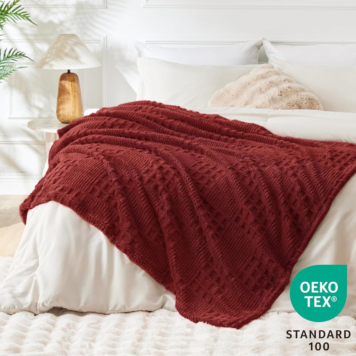 EXQ Home Fleece Throw Blanket for Couch or Bed - 3D Imitation Turtle Shell Jacquard Decorative Blankets - Cozy Soft Lightweight Fuzzy Flannel Blanket Suitable for All Seasons(50"×60",Beige)