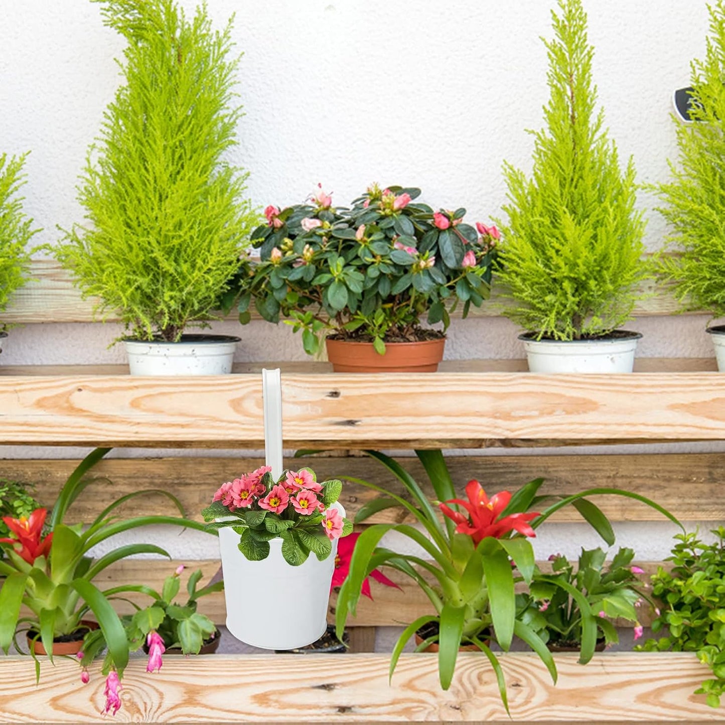 KINGLAKE Flower Pots,10 Pcs Metal Iron Hanging Flower Plant Pots Balcony Garden Plant Planter Baskets Fence Bucket Pot 4'' Flower Holders with Detachable Hook