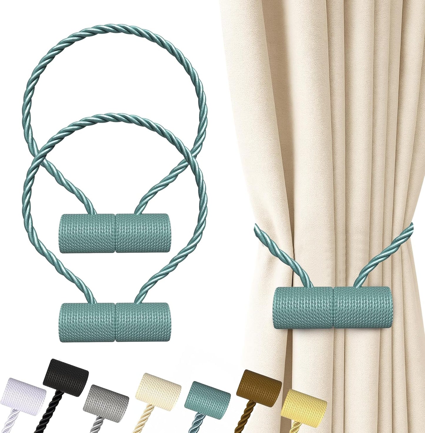 Hion Magnetic Curtain Tiebacks Black 2pcs, Curtain Tiebacks Buckles Holdbacks Holders Hooks Clip for Home Outdoor Bedroom Office Decorative Curtain