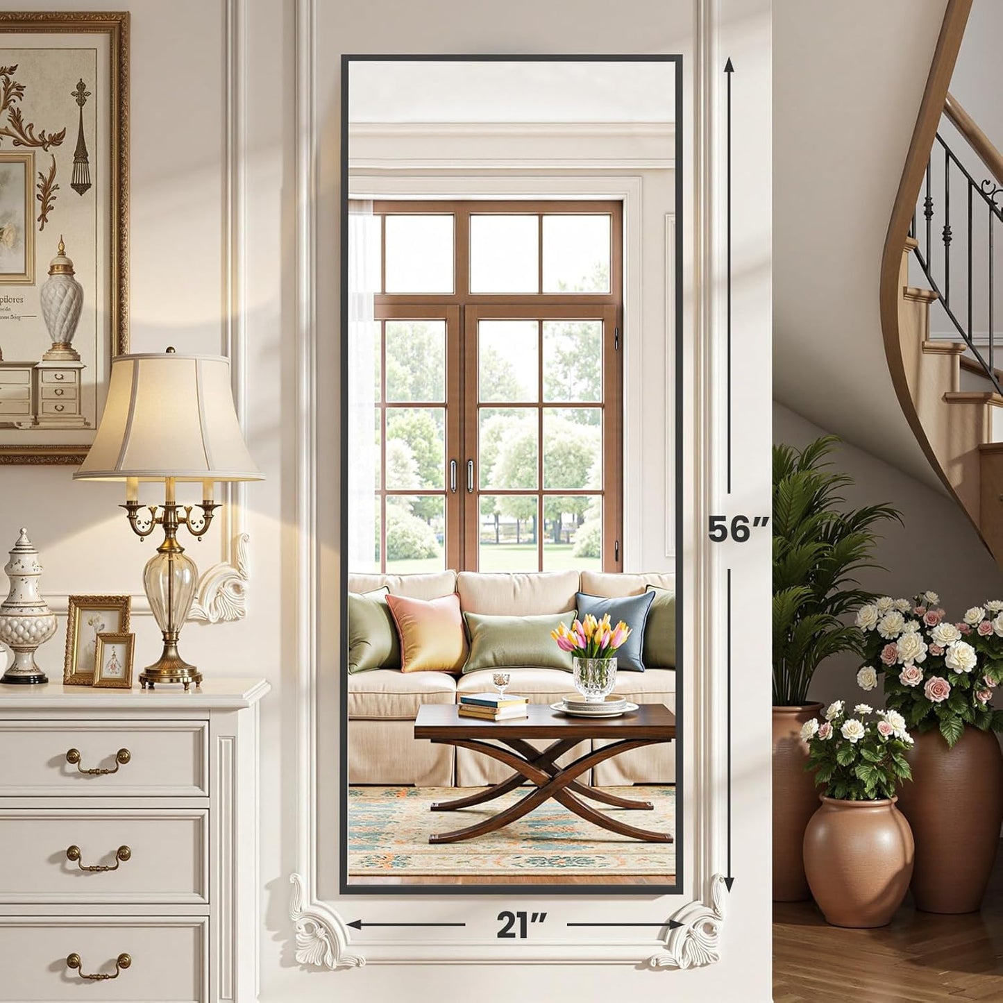 OLIXIS Black Arched Full Length Mirror 60"x16" for Bedroom, Full Body Mirror with Stand, Hanging or Leaning for Wall, Aluminum Alloy Thin Frame Floor Standing for Living Room