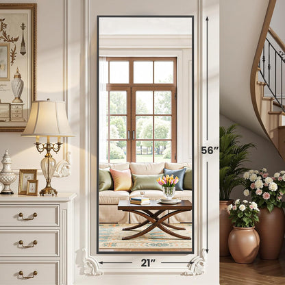 OLIXIS Black Arched Full Length Mirror 60"x16" for Bedroom, Full Body Mirror with Stand, Hanging or Leaning for Wall, Aluminum Alloy Thin Frame Floor Standing for Living Room