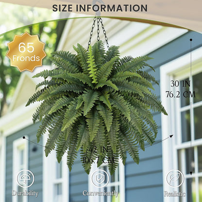 FOREST PRINCE 35" Ferns Artificial Bush Plants Large, 2 Artificial Boston Ferns with 39 Fronds for Outdoors Home Decor