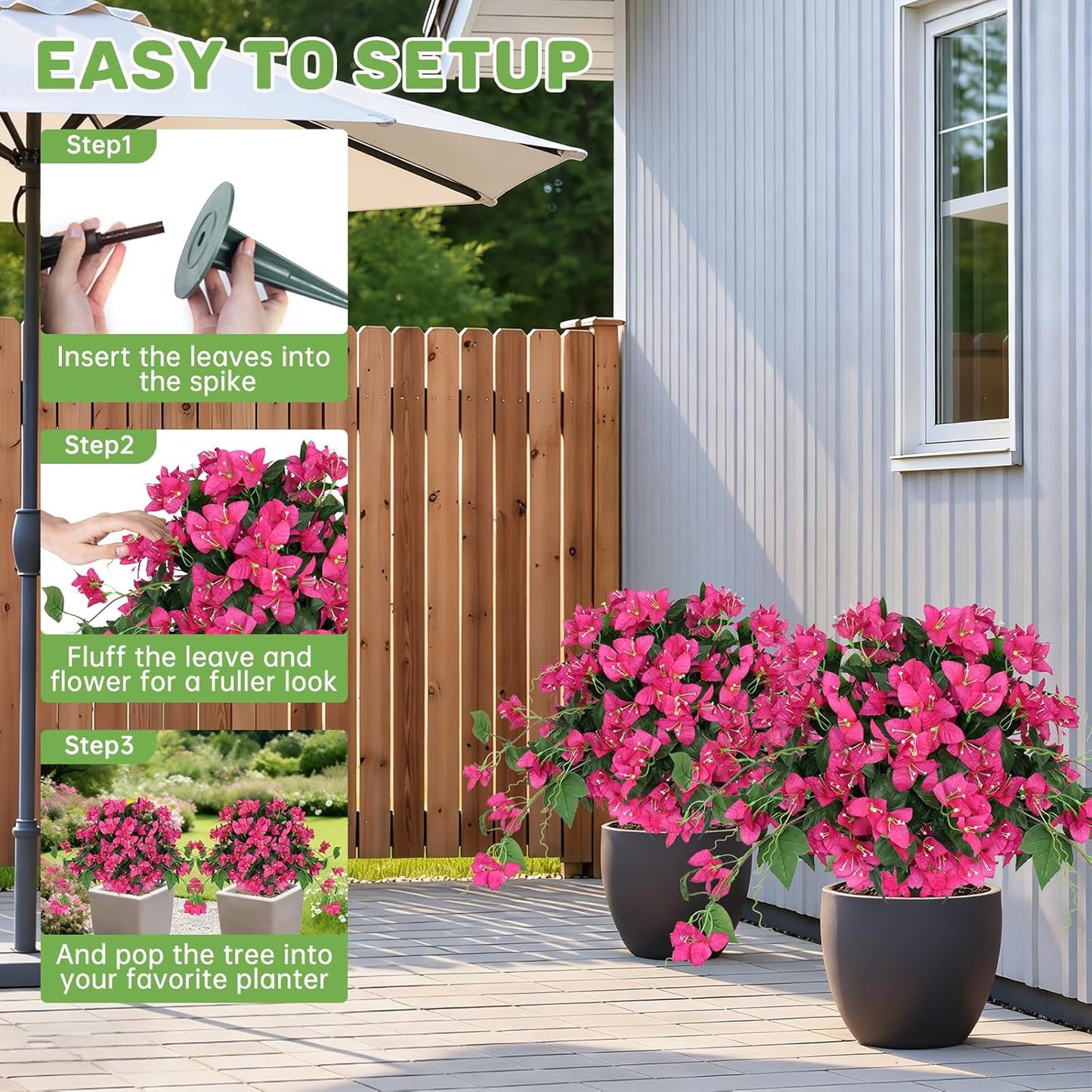 2Pack 4FT Artificial Bougainvillea Topiary Trees for Outdoor, Fake Silk Flowers Plants Bushes with Ground Spike, Faux UV Resistant Shurbs Trees for Outside,Front Porch,Patio,Balcony Decor