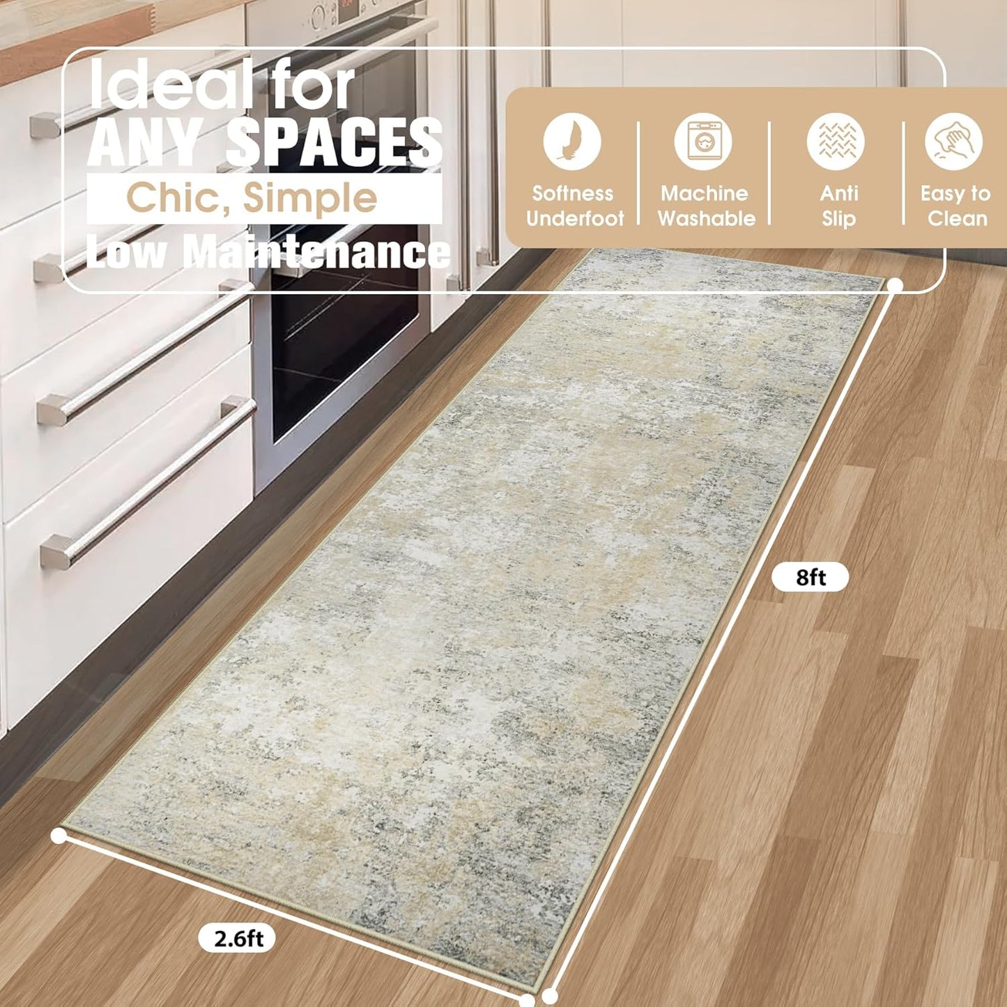 8x10 Area Rugs for Living Room Rug Washable: Abstract Large Rug for Dining Room Bedroom Carpet Non Slip 8 by 10 Indoor Modern Nursery Home Office Blue Grey