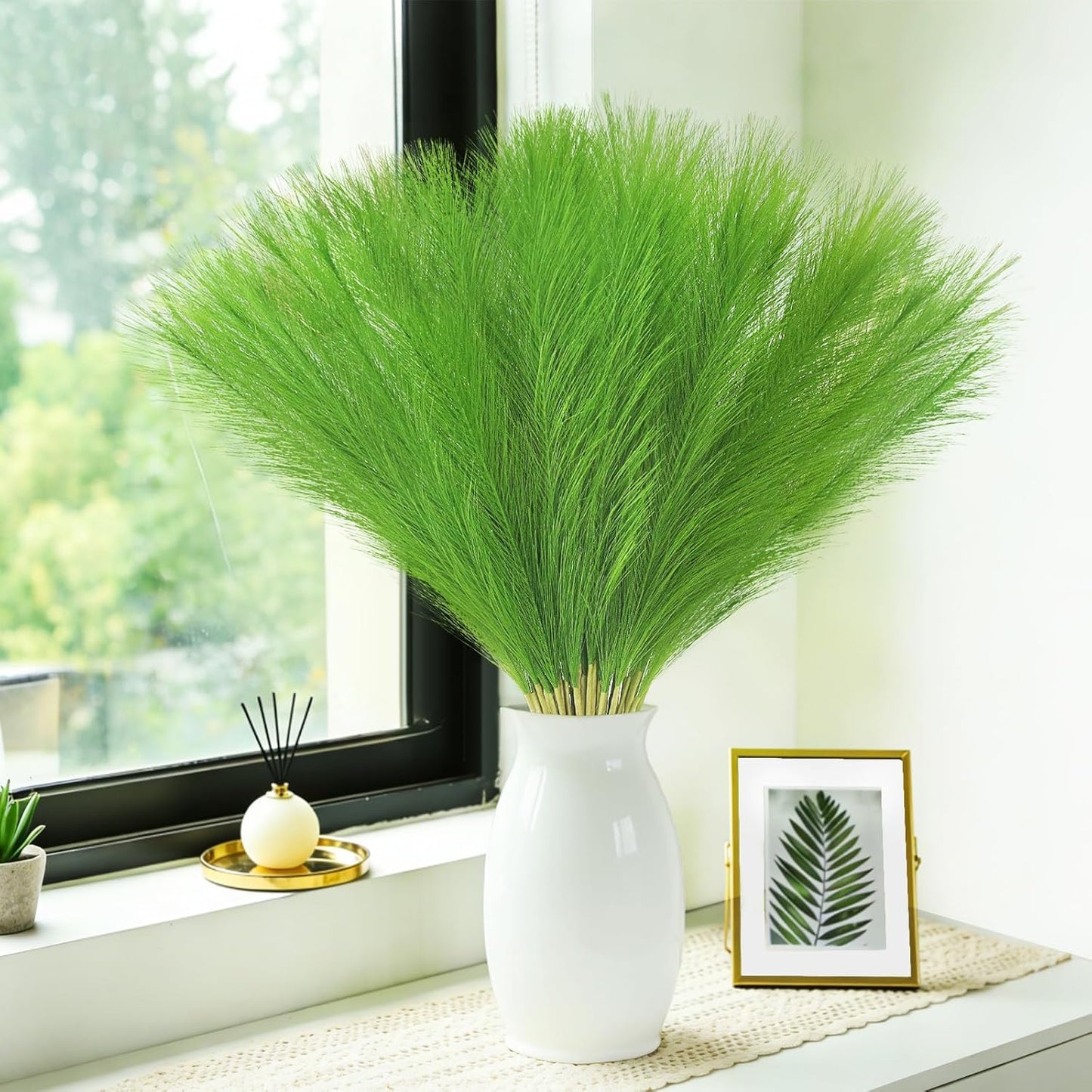 obbsie 50pcs Pink Faux Pampas Grass Decor, 21.6" Short Artificial Floral Branches Vase Filler Flower Arrangement for Home Wedding Boho Outdoor Decor
