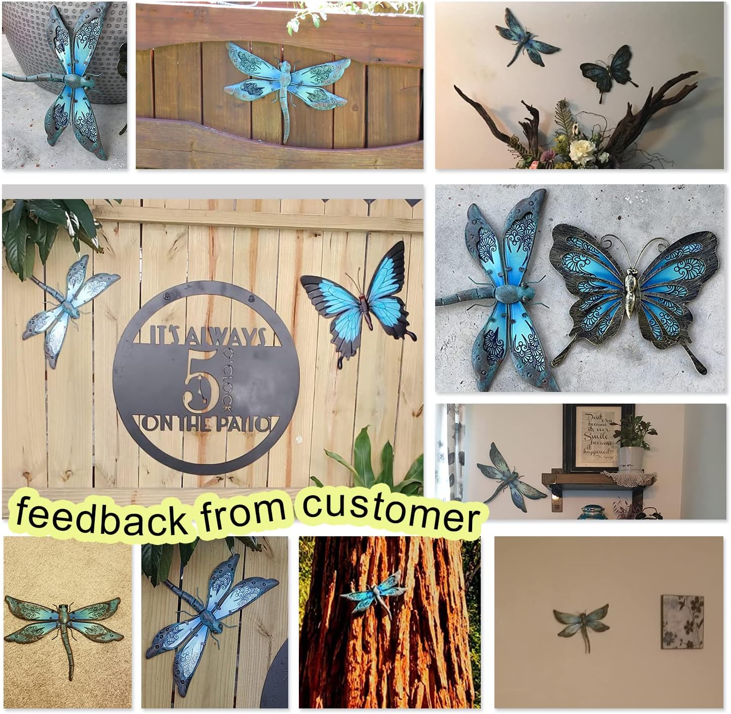 LIFFY Metal Dragonfly Wall Decor Handmade - Outdoor Metal Wall Art Decor for Patio Garden Fence Living Room, Bedroom, Dragonfly Gifts