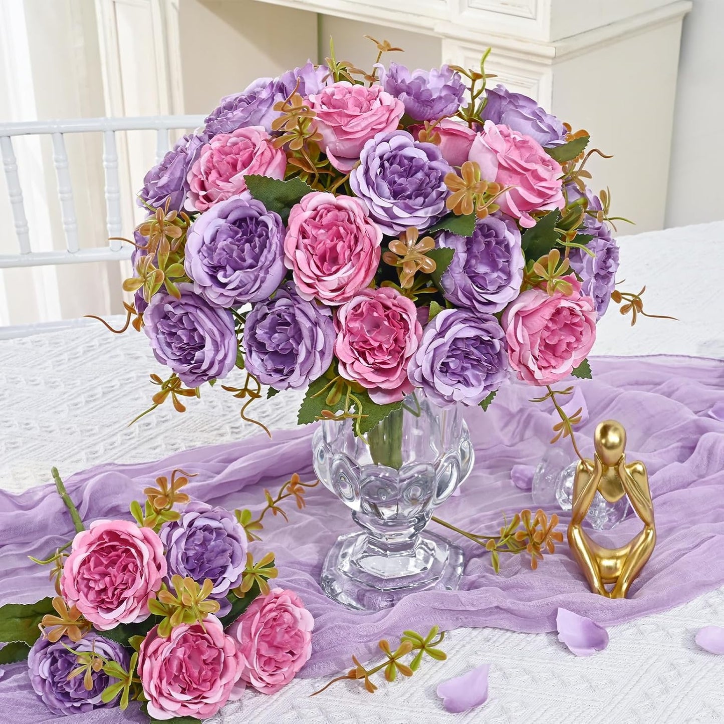 MARTINE MALL 2 Packs Peonies Artificial Flowers, Light Pink Artificial Peonies, Silk Peonies Flowers Fake Peonies Artificial Flowers Peonies Bouquet for Centerpiece Table Wedding Party Home Decor