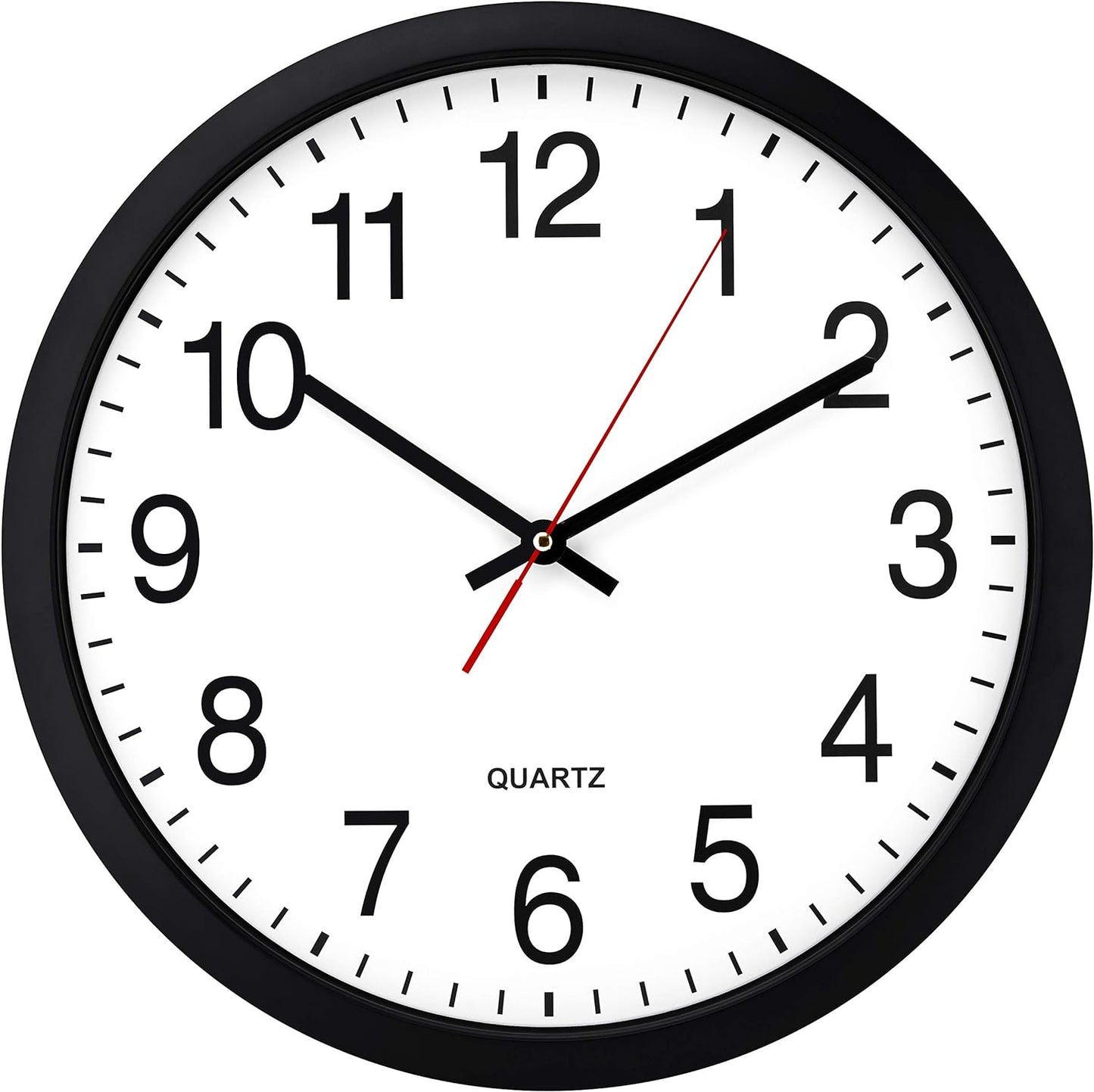 Bernhard Products Black Wall Clock Silent Non Ticking 10 Inch Quality Quartz Battery Operated Round Easy to Read Home/Office/Kitchen/Classroom/School Clock Sweep Movement