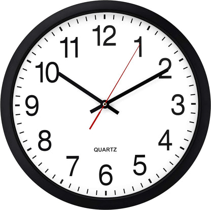 Bernhard Products Black Wall Clock Silent Non Ticking 10 Inch Quality Quartz Battery Operated Round Easy to Read Home/Office/Kitchen/Classroom/School Clock Sweep Movement