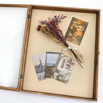 GraduatePro Shadow Box Frame 11x14 Display Case with Linen Back, Real Glass Window Door with Hinge, Picture Frame Wedding Bouquet Memorabilia Medals Photos Memory Box for Keepsakes, Carbonized Black