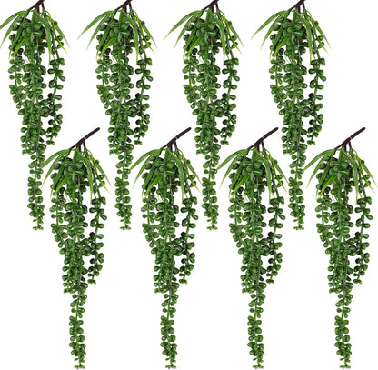 RECUTMS 6pcs Artificial Succulents Hanging Plants Fake Hanging String of Pearls Plant Faux Greenery Wall Plants for Spring Indoor Outdoor Home Bedroom Patio Garden Easter Decor