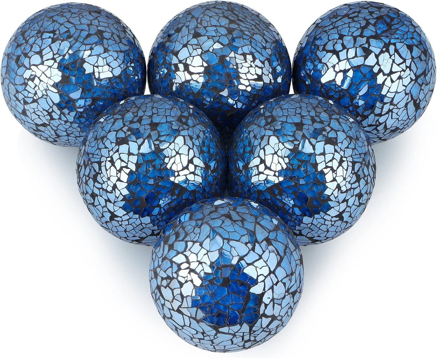 MDLUU 6 Pcs Mosaic Sphere Balls-Diameter 3 in, Decorative Orbs, Centerpiece Balls for Bowls, Vases, Dining Table Decor, Turquoise Blue