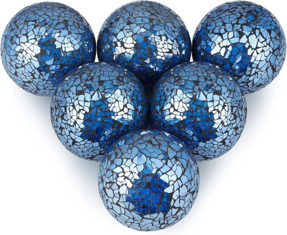 MDLUU 6 Pcs Mosaic Sphere Balls-Diameter 3 in, Decorative Orbs, Centerpiece Balls for Bowls, Vases, Dining Table Decor, Turquoise Blue