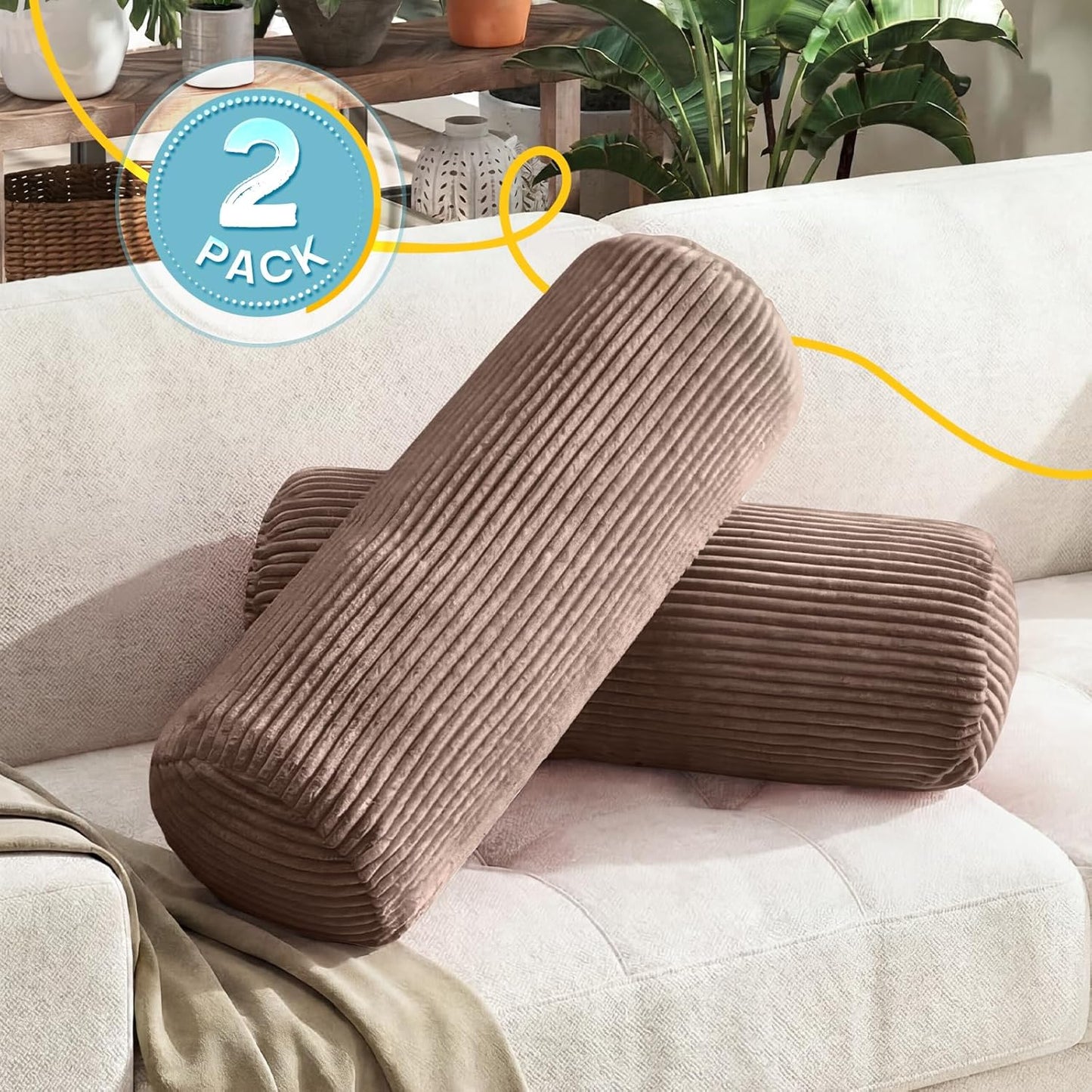 1 MIDDLE ONE Body Pillow, Memory Foam Body Pillows for Adults Sleeping, Decorative Bolster Pillow for Bed & Couch, Long Cylinder Tube Round Pillow, 24x7.87 Inches, Set of 2 (Light Grey)