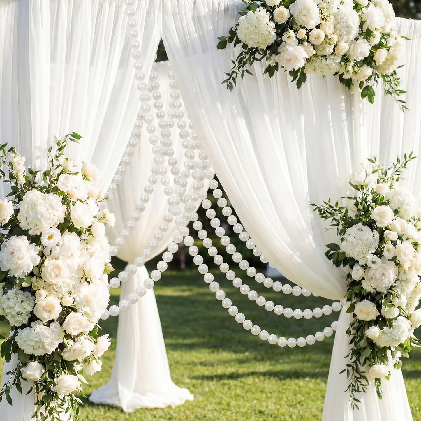 Canlierr 2 Pcs 5.6ft Wedding Giant Pearl Garland Decorations Large Faux Bead Garland with Hook for Ceremony Photo Booth Outdoor Proposal Scene Garden Beach Party Decor(Ivory White,25mm,Simple)