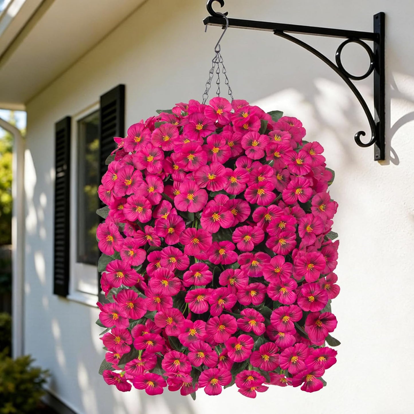 HyeFlora Artificial Flowers for Outdoors, 2pcs Faux Silk Pansies Flowers UV Resistant Fake Hanging Flower Plants for Outside Planters Porch Yard Patio Window Box (Mix Purple)
