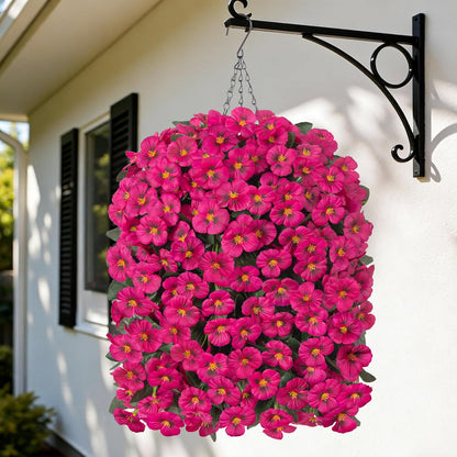 HyeFlora Artificial Flowers for Outdoors, 2pcs Faux Silk Pansies Flowers UV Resistant Fake Hanging Flower Plants for Outside Planters Porch Yard Patio Window Box (Mix Purple)