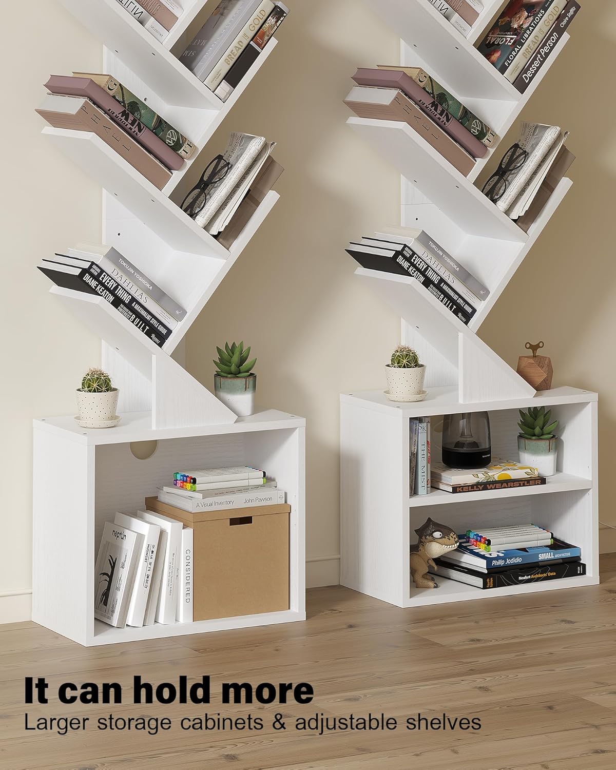 SUNMORY 6 Tier Tree Bookshelf, Small Bookcase with Storage Cabinet, Modern Tall Narrow Bookshelves Organizer, Floor Standing Book Shelf for Bedroom/Living Room/Home Office/Corner, Rustic Brown