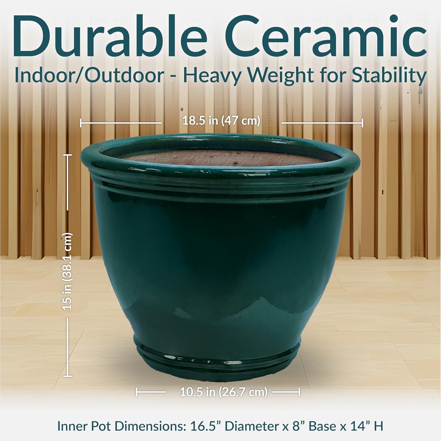 Sunnydaze Large Ceramic Plant Pot - Round Outdoor Glazed Ceramic Planter Pot with Drainage - Studio - Imperial Blue - 18.5"