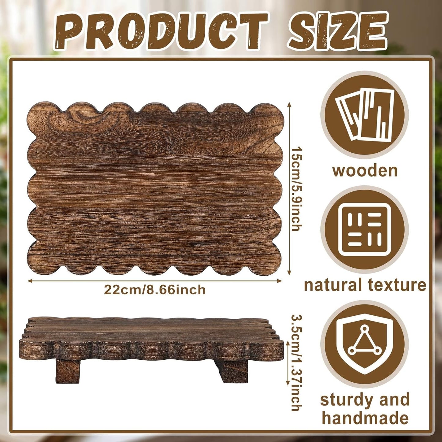 Yookeer Scalloped Wood Riser Tray Soap Rustic Bathroom Decoration Scalloped Stand Soap Tray Wooden Decorative Pedestal Farmhouse Stand Decor for Bathroom Kitchen Bottles Dishes Plant Candles Display