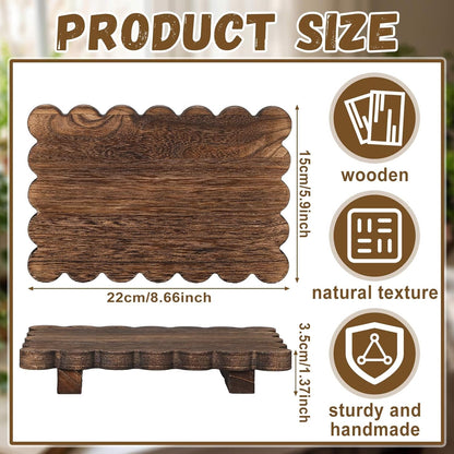 Yookeer Scalloped Wood Riser Tray Soap Rustic Bathroom Decoration Scalloped Stand Soap Tray Wooden Decorative Pedestal Farmhouse Stand Decor for Bathroom Kitchen Bottles Dishes Plant Candles Display