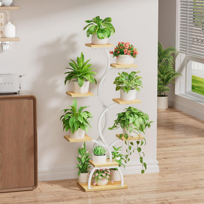 EVAWOO Plant Stand Indoor with Grow Light - 8 Tiered Plant Shelf Indoor, Corner Plant Stand, 49" Tall Plant Shelf with Lights for Indoor Growing, Lighted Flower Holder for Living Room, Balcony, Black