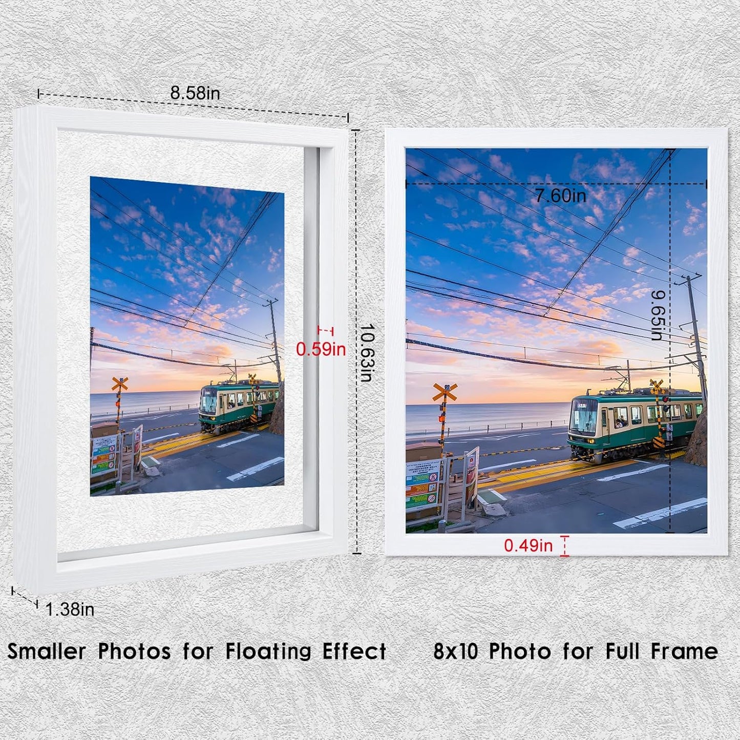 MUYE 11x14 Floating Frame Set of 2,Double Glass Rustic Frame,Display Any Size Photo up to 11x14,Wall Mount or Tabletop Standing,Natural