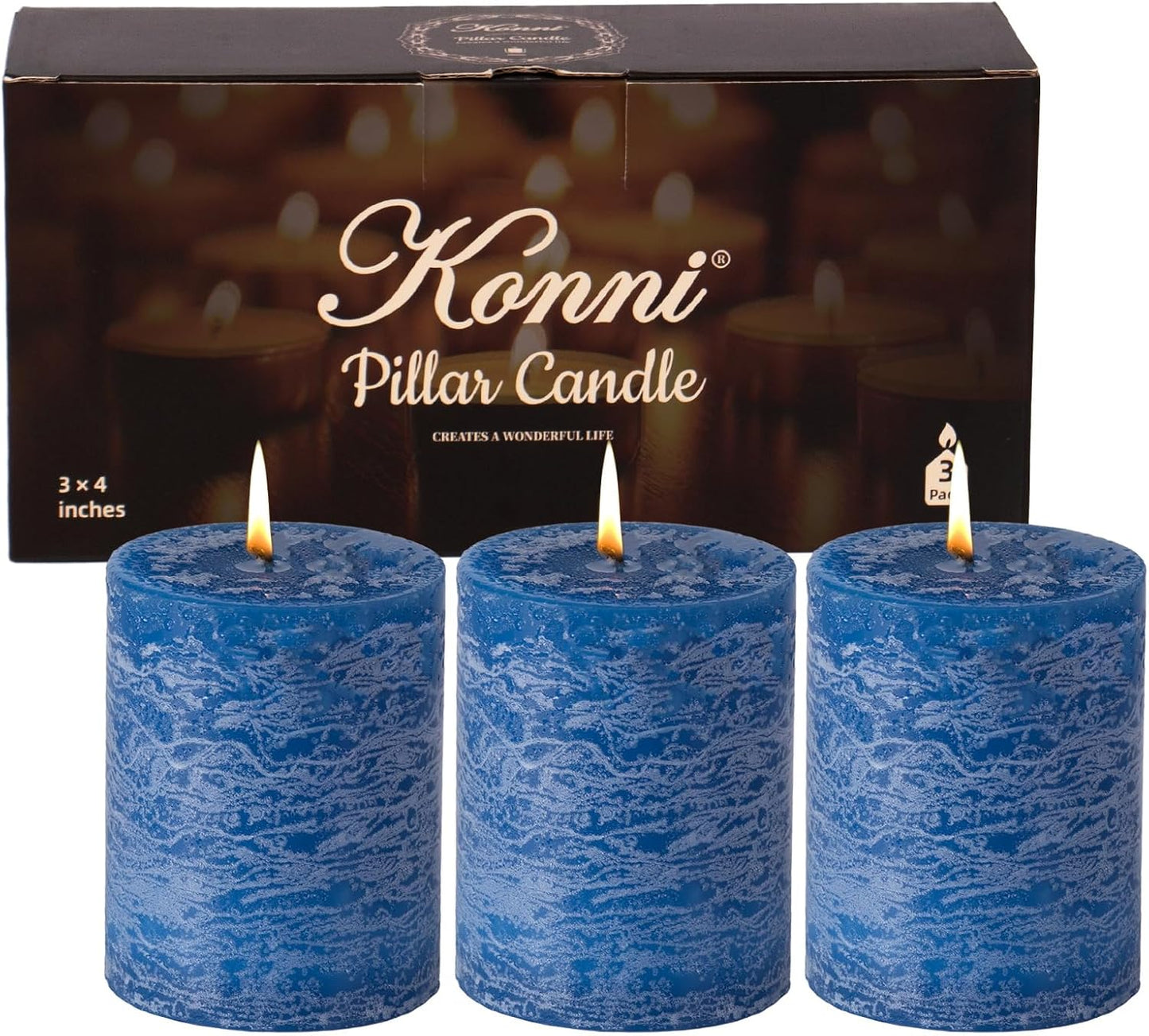 KONNI Coffee Layered Pillar Candles Set of 3, 3"x 4" Unscented Pillar Candles Bulk, 39 Hours Long Burning Candles, Smokeless&Dripless Round Candle for Wedding, Home Decoration, Parties, Spas, Dinner