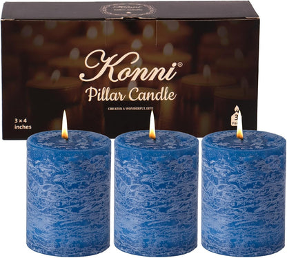KONNI Coffee Layered Pillar Candles Set of 3, 3"x 4" Unscented Pillar Candles Bulk, 39 Hours Long Burning Candles, Smokeless&Dripless Round Candle for Wedding, Home Decoration, Parties, Spas, Dinner