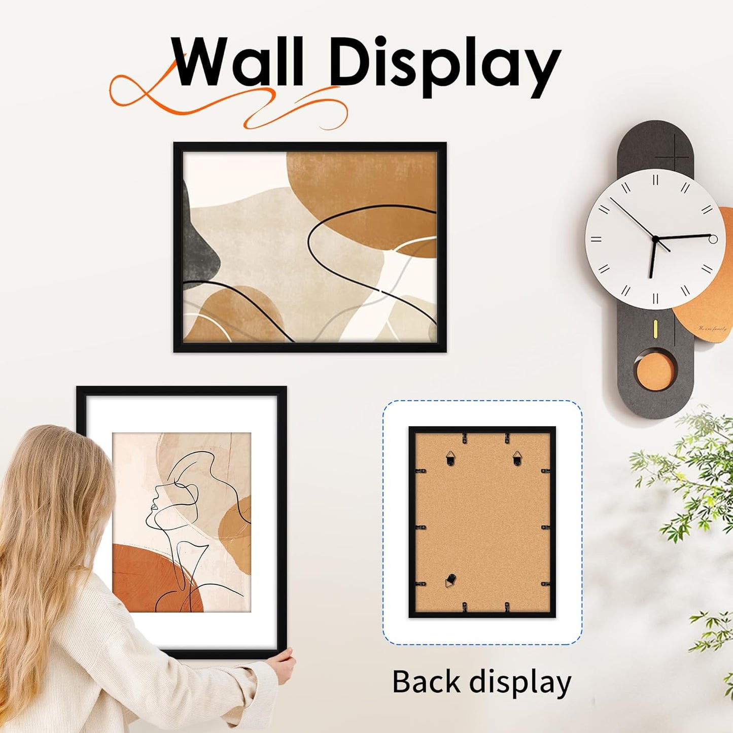 FIXSMITH 8x10 Picture Frame Set of 2, Photo Frame with HD Plexiglass, Display Pictures 5x7 with Mat or 8x10 Without Mat Multi Picture Frames Collage for Tabletop or Wall Display, Black
